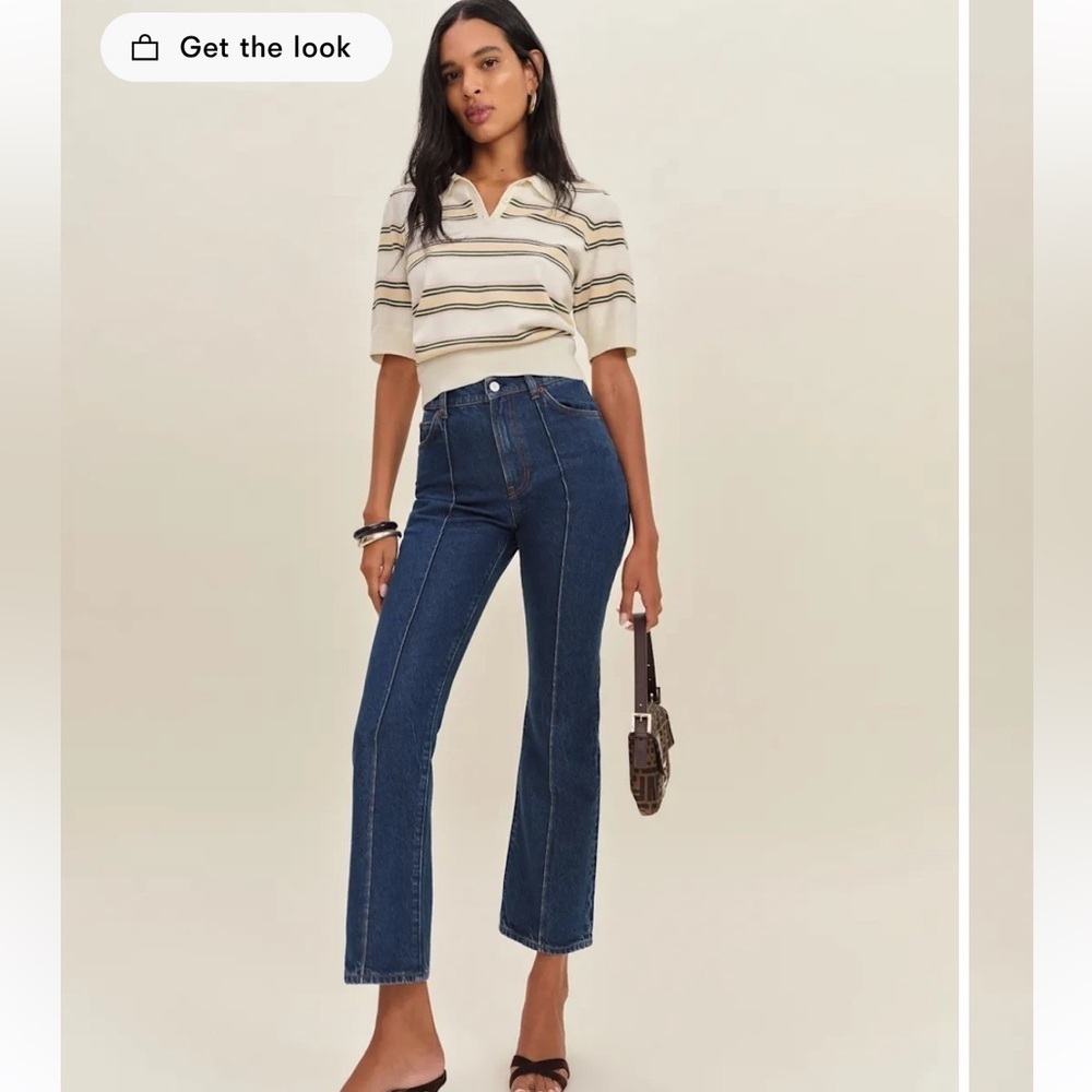 Reformation 70s Stud Jean In Baltic  Dark Blue Boot Cut Jeans Coastalcowgirl
